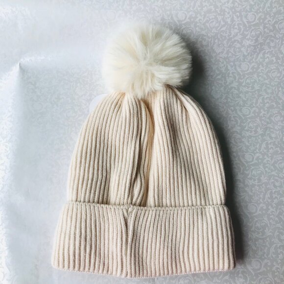 Juicy Couture  Knit Beanie Pom Pom Rhinestone Logo Crown Faux Fur Lining - Picture 4 of 5